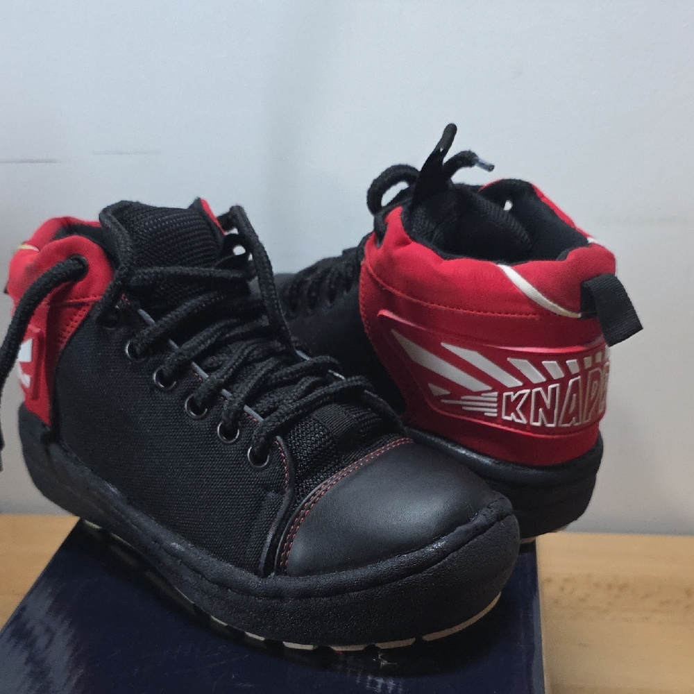 Black and Red Sneakers with Durable Rubber Sole